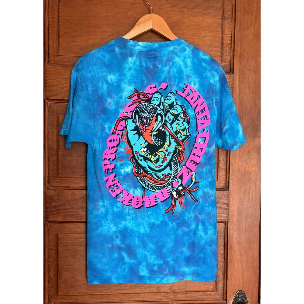 Santa Cruz x Broken Promises Tie Dye Screaming Hand Cobra T-Shirt Small Blue